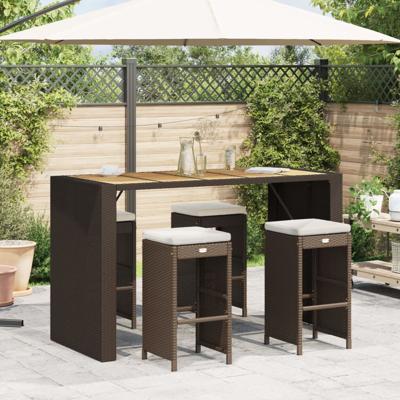 Tuinbarkrukken met kussens 4 st poly rattan bruin