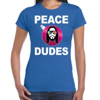 Hippie jezus Kerstbal shirt / Kerst outfit peace dudes blauw voor dames - thumbnail