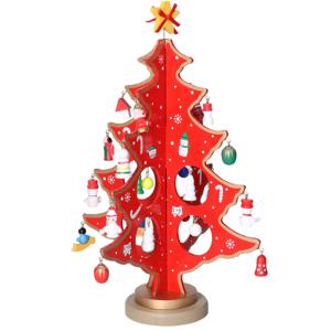 Klein decoratie kerstboompje - hout - rood - H26 cm - kinderkamer