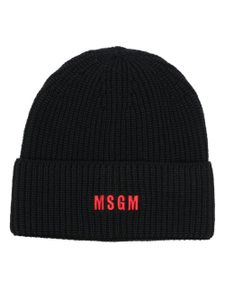 MSGM bonnet nervuré à logo brodé - Noir