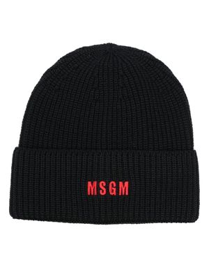MSGM bonnet nervuré à logo brodé - Noir