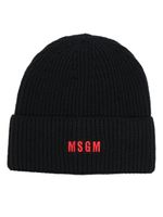 MSGM bonnet nervuré à logo brodé - Noir - thumbnail