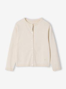 Meisjesvest Basics van fijn breisel gemêleerd beige