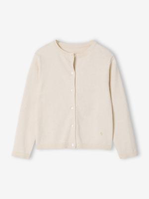 Meisjesvest Basics van fijn breisel gemêleerd beige