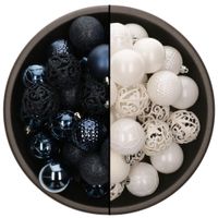 74x stuks kunststof kerstballen mix van donkerblauw en wit 6 cm - thumbnail