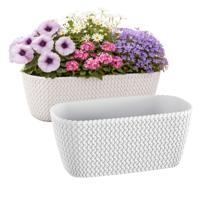 Prosperplast Plantenbak Splofy - 2x - wit - voor buiten - 40 x 18 x 14 cm - kunststof