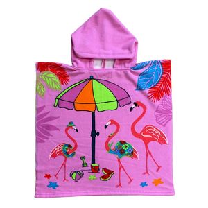 Bad cape/poncho - kinderen - flamingo print - 60 x 120 cm - microvezel - Badcapes