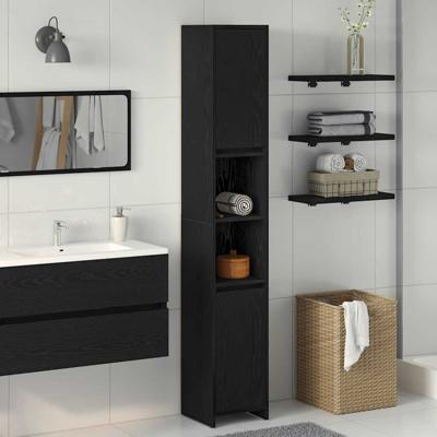 Badkamerkast Zwart Eiken 30 x 30 x 183.5 cm Bewerkt hout