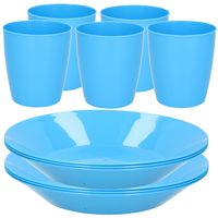 Kunststof ontbijt/diner 12x bordjes 26 cm en 10x bekertjes 300 ML set blauw - thumbnail