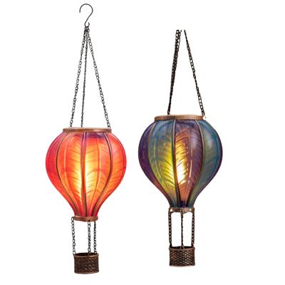 Solar luchtballon lantaarn set - blauw - hangend - 12 led - 11 x 36 cm