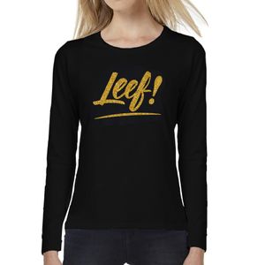 Leef goud tekst longsleeve zwart dames - Glitter en Glamour goud party kleding shirt met lange mouwe