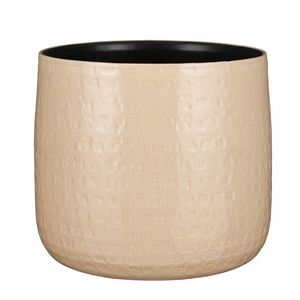 Plantenpot/bloempot keramiek beige relief patroon - D28 en H23 cm