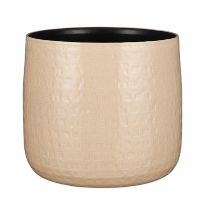 Plantenpot/bloempot keramiek beige relief patroon - D28 en H23 cm