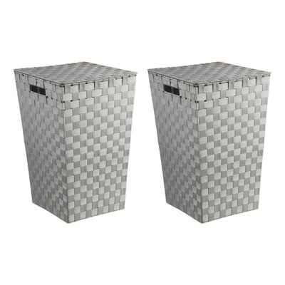 Wasmanden gevlochten Rotan - 2x - grijs - 57 liter - 33 x 33 x 53 cm - met deksel