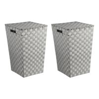 Wasmanden gevlochten Rotan - 2x - grijs - 57 liter - 33 x 33 x 53 cm - met deksel