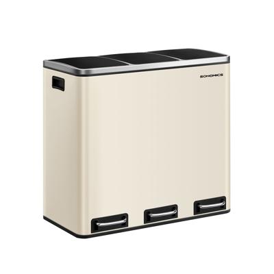 Afvalscheidingssysteem 3 compartimenten 3 x 18 L met deksel, Zandbeige