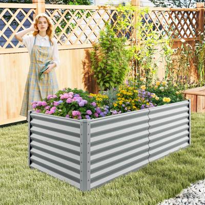 Verhoogd Bed Metalen Plantenbak Voor Tuin 180 x 95 x 60 cm Rechthoekig Koud Frame met Versterkte Spijlen & Open Bodem Grijs