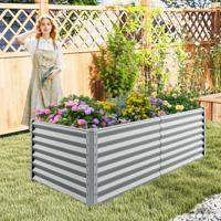 Verhoogd Bed Metalen Plantenbak Voor Tuin 180 x 95 x 60 cm Rechthoekig Koud Frame met Versterkte Spijlen & Open Bodem Grijs