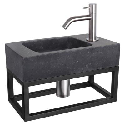 Differnz fonteinset bombai black - natuursteen - kraan gebogen - met handdoekrek - 40 x 22 x 9 cm - mat chroom