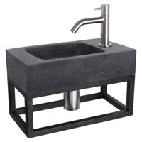 Differnz fonteinset bombai black - natuursteen - kraan gebogen - met handdoekrek - 40 x 22 x 9 cm - mat chroom