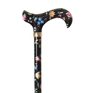 Classic Canes Verstelbare Wandelstok - Tea Party - Zwart - Bloemen - Aluminium - Derby handvat - Lengte 77 - 100 cm