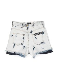 Balmain Kids short en jean à effet délavé - Bleu