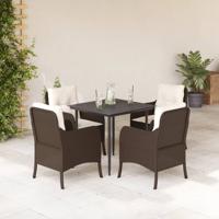 5-delige Tuinset met kussens poly rattan bruin