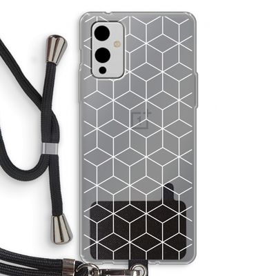 Zwart-witte kubussen: OnePlus 9 Transparant Hoesje met koord