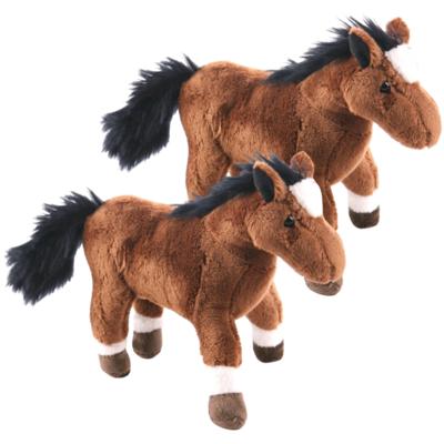 Cornelissen Pluche knuffel paarden - 2x - bruin - 24 cm - Boerderij dieren