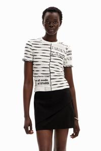 T-shirt patch strepen kranten - WHITE - XS