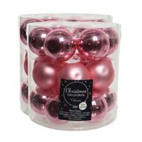 Kleine kerstballen - 54x st - lippenstift roze - D4 cm - glas - kerstversiering