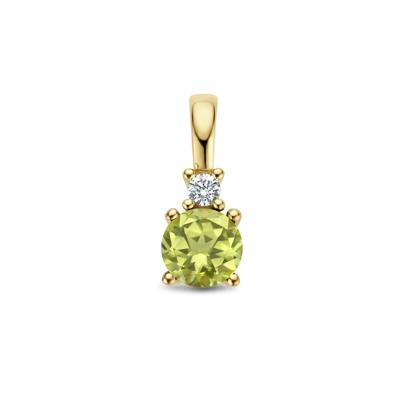 14K Geelgouden Hanger met Augustus Geboortesteen & Diamant 0.02ct - 10,5mm