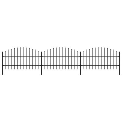 Tuinhek met speren bovenkant (0,75-1)x5,1 m staal zwart
