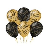 6x stuks leeftijd verjaardag feest ballonnen Happy Birthday thema geworden zwart/goud 30 cm - thumbnail