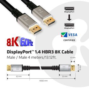 CLUB3D DisplayPort 1.4 HBR3 8K Kabel M/M 4meter - [CAC-1069]