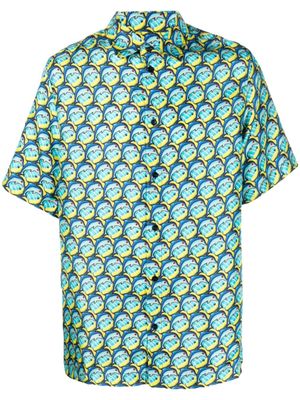 Botter chemise en soie à imprimé graphique - Bleu
