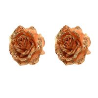 2x stuks decoratie bloemen roos terra bruin glitter op clip 14 cm