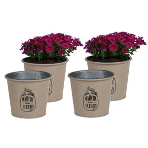 Plantenpot/bloempot voor buiten - 4x - zink - taupe - D19 x H16 cm