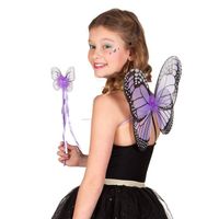 Verkleed set vlinder - vleugels en toverstokje - paars - kinderen - Carnavalskleding/accessoires