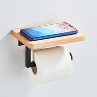 Saniclear Lumber toilet rolhouder met plank mat zwart walnoothout - thumbnail