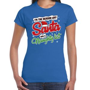 Fout kerstshirt blauw why Santa has a naughty list voor dames