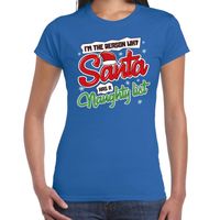 Fout kerstshirt blauw why Santa has a naughty list voor dames - thumbnail