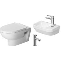 Duravit Durastyle Toiletset wandcloset spoelrandloos softclose fontein 1 kraangat rechts 36x22cm wit fonteinkraan chroom sw68313/sw197110/sw238430/