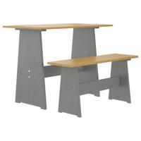 Eettafel met bankje REINE massief grenenhout honingbruin&grijs