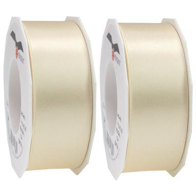 Cadeaulint/sierlint Satijn - 2x - 4 cm x 25 meter - creme wit - cadeaus inpakken - decoratie