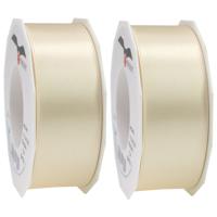 Cadeaulint/sierlint Satijn - 2x - 4 cm x 25 meter - creme wit - cadeaus inpakken - decoratie