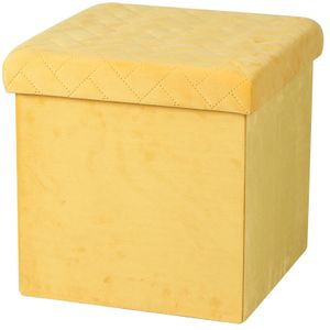 Poef/hocker - opbergbox zit krukje - velvet geel - polyester/mdf - 38 x 38 cm - opvouwbaar