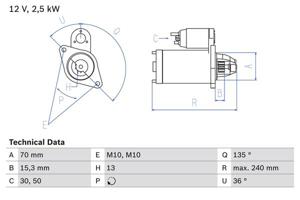 Startmotor / Starter BOSCH, Spanning (Volt)12V, u.a. für Mercedes-Benz