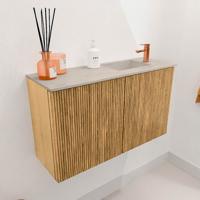 Toiletmeubel Mondiaz Joya Dlux | 70 cm | Meubelkleur Oak | Faye wastafel Opalo Wasbak Rechts | 1 kraangat
