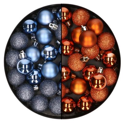 40x stuks kleine kunststof kerstballen oranje en donkerblauw 3 cm